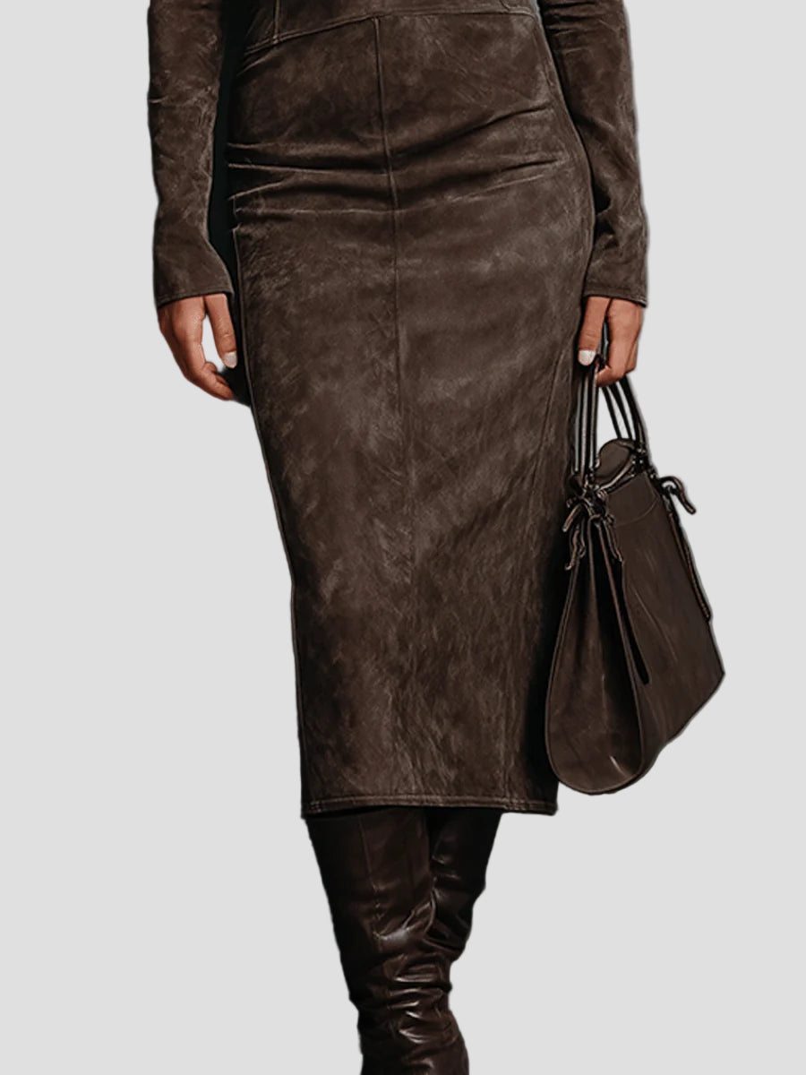 Béatrice - Midi suknelė su aukštu apykakle