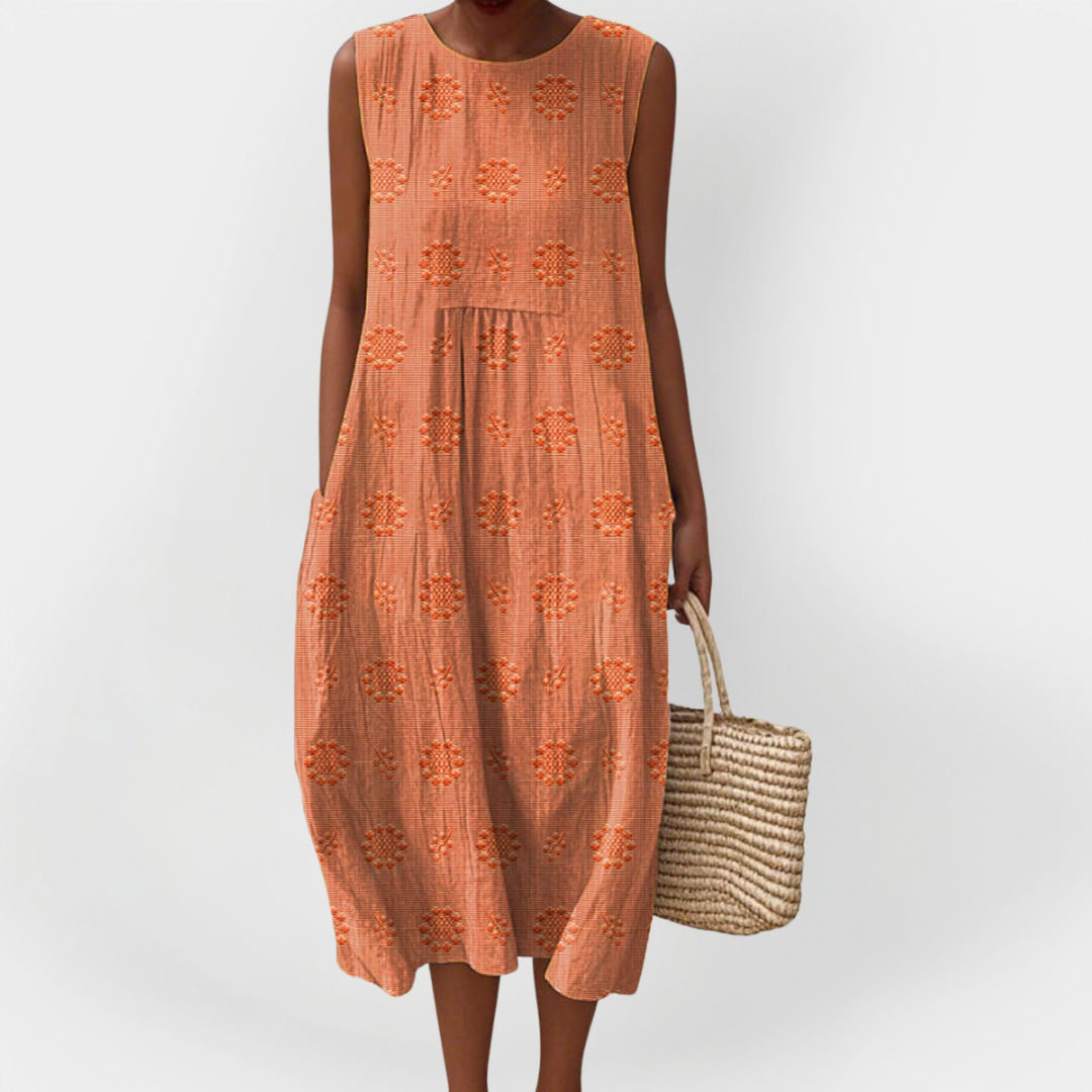 Stilinga Medvilninė Suknelė be Rankovių su Kišenėmis