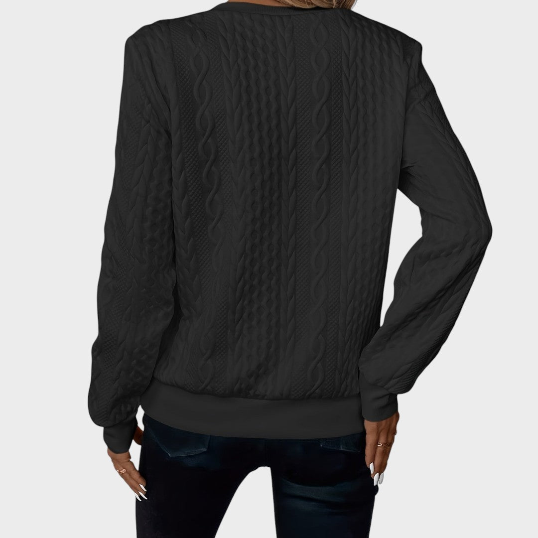 Minda - Moteriškas megztinis su užtrauktuku ir pynės mezginiu