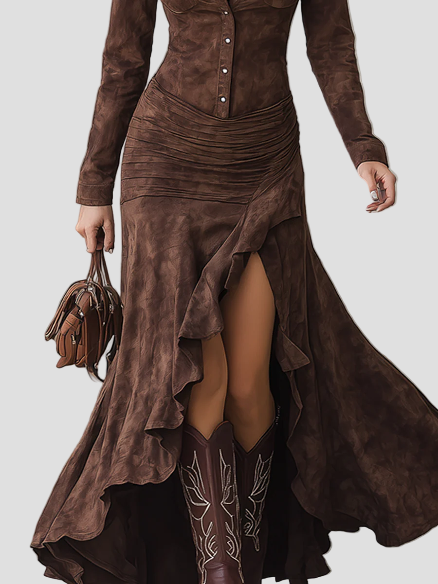 Isabeau - Maxi suknelė su asimetrinėmis raukiniais