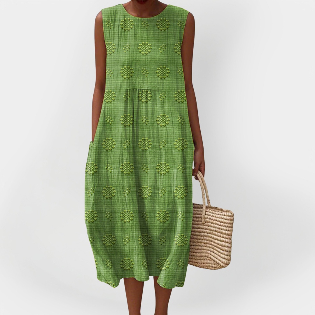 Stilinga Medvilninė Suknelė be Rankovių su Kišenėmis