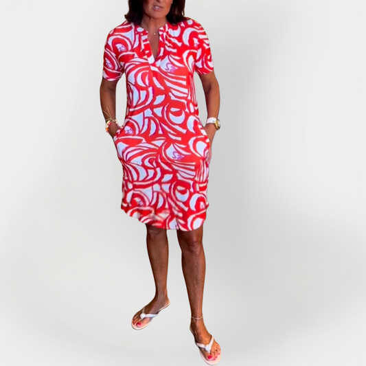 Minkštas Suknelė Su Raštu Ir Trumpomis Rankovėmis