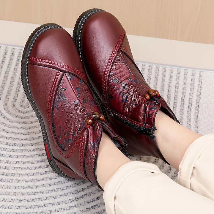 Ieva - Vintažiniai odiniai aulinukai su gėlių raštu