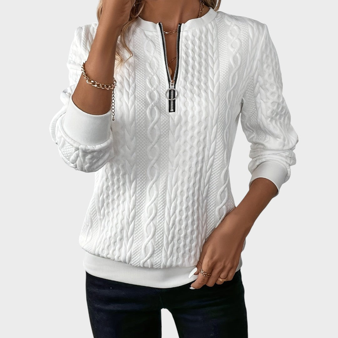 Minda - Moteriškas megztinis su užtrauktuku ir pynės mezginiu