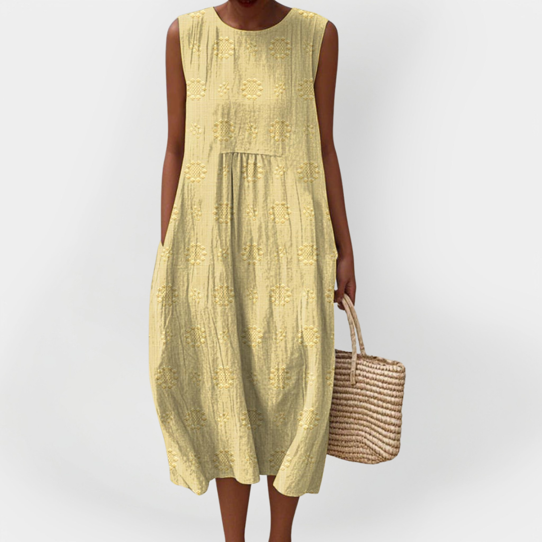 Stilinga Medvilninė Suknelė be Rankovių su Kišenėmis