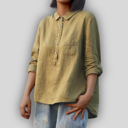 Ema™ - Lininė Žalia Bluzonė Paprastumas