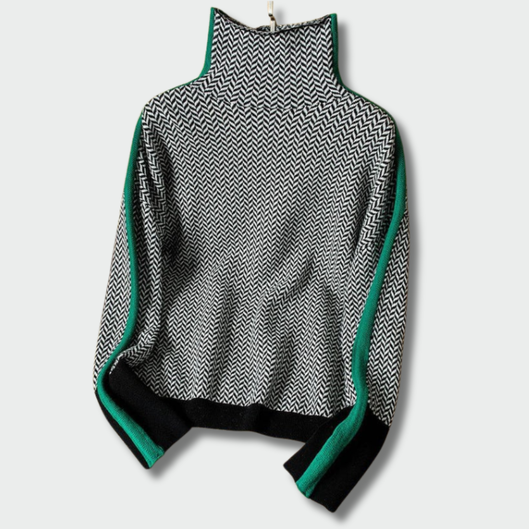 Simona™ – Kontrastingų Juostų Golfo Megztinis