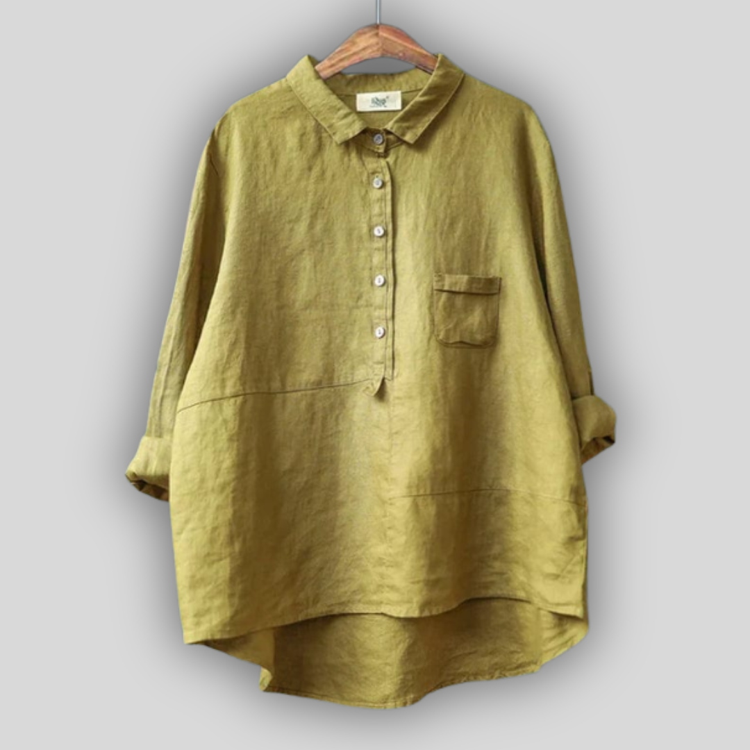 Ema™ - Lininė Žalia Bluzonė Paprastumas