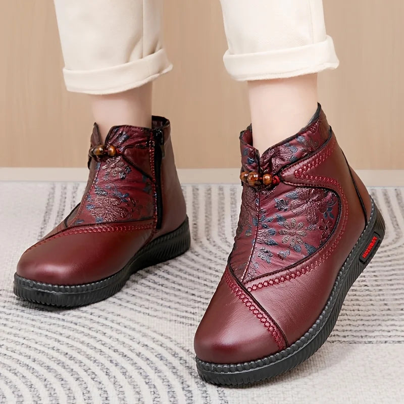 Ieva - Vintažiniai odiniai aulinukai su gėlių raštu