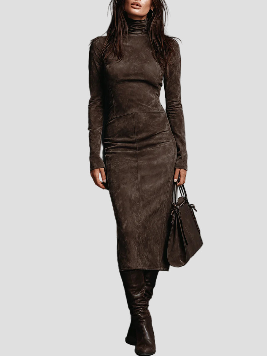 Béatrice - Midi suknelė su aukštu apykakle