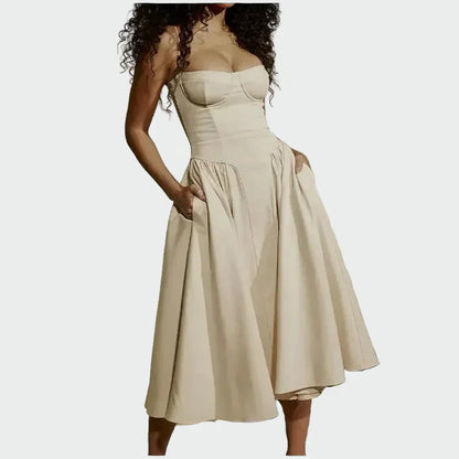 Dora™ - Satino Maxi Suknelė su Plonomis Petnešomis