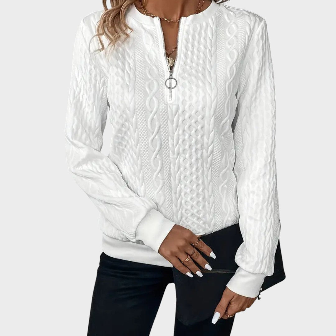 Minda - Moteriškas megztinis su užtrauktuku ir pynės mezginiu