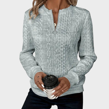 Minda - Moteriškas megztinis su užtrauktuku ir pynės mezginiu