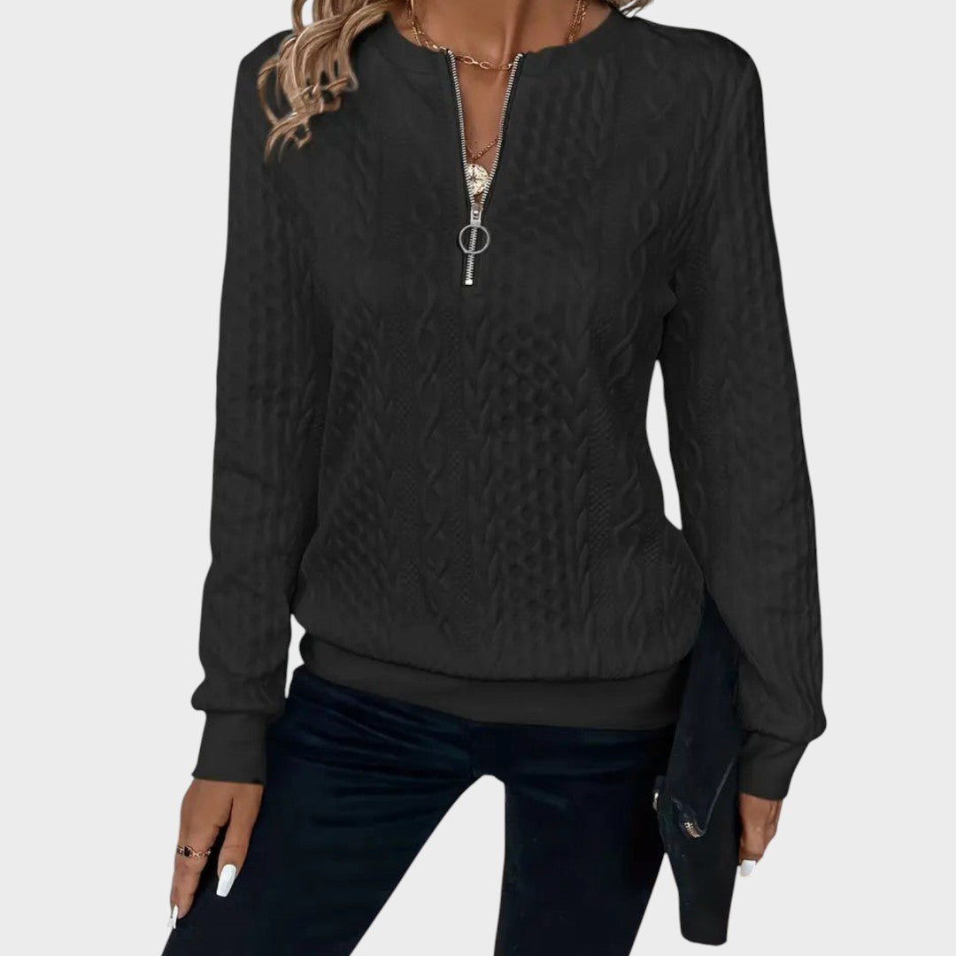 Minda - Moteriškas megztinis su užtrauktuku ir pynės mezginiu