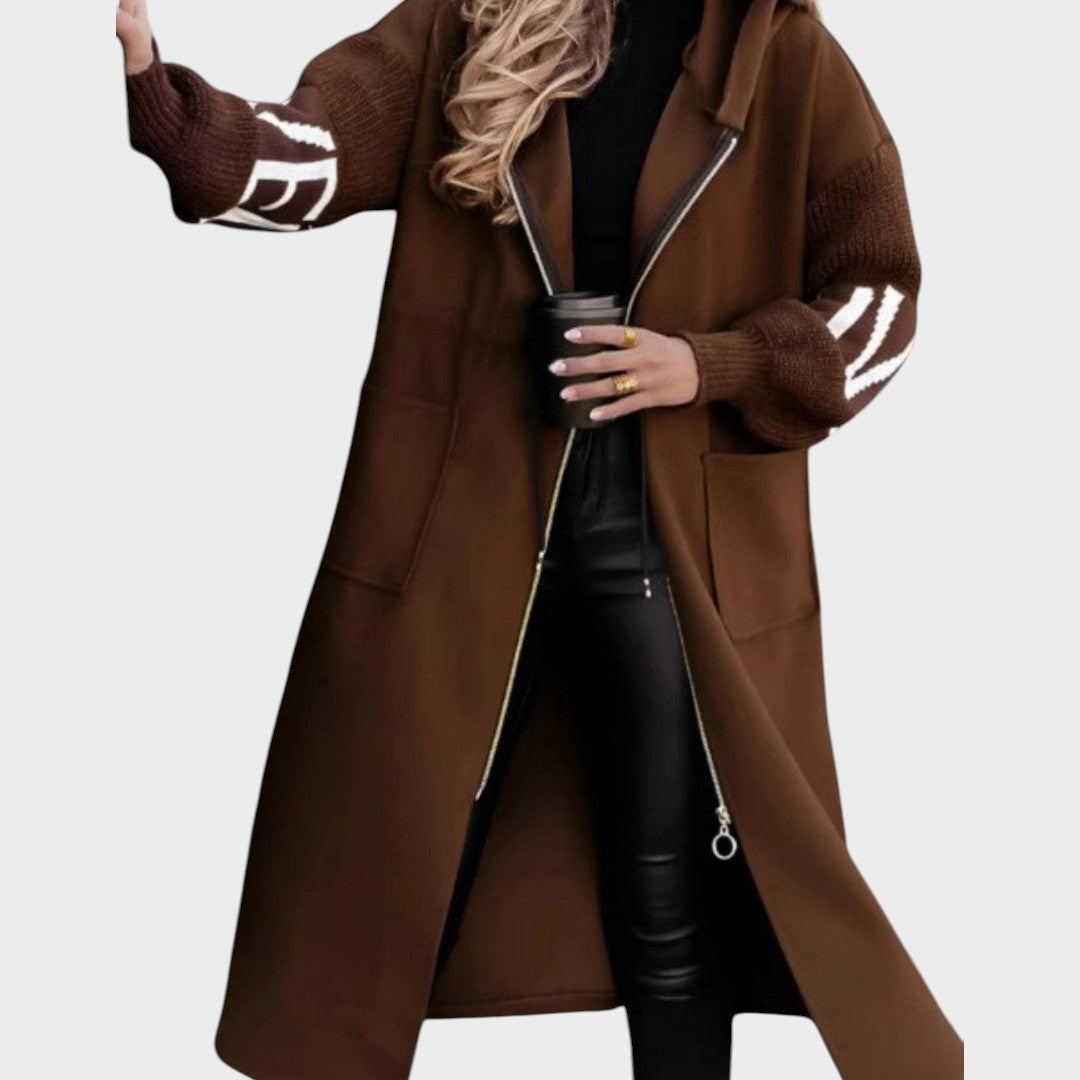 Peggy - Moteriška striukė su megztomis rankovėmis ir gobtuvu