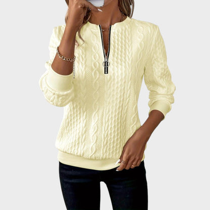 Amalie - Moteriškas megztinis su užtrauktuku ir pynėmis