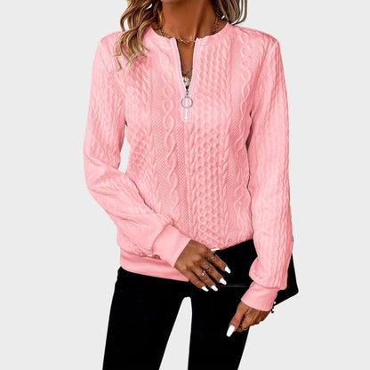 Amalie - Moteriškas megztinis su užtrauktuku ir pynėmis