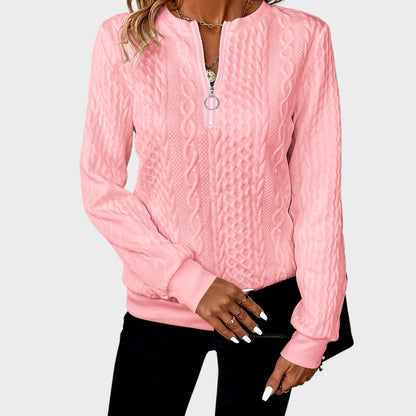 Minda - Moteriškas megztinis su užtrauktuku ir pynės mezginiu