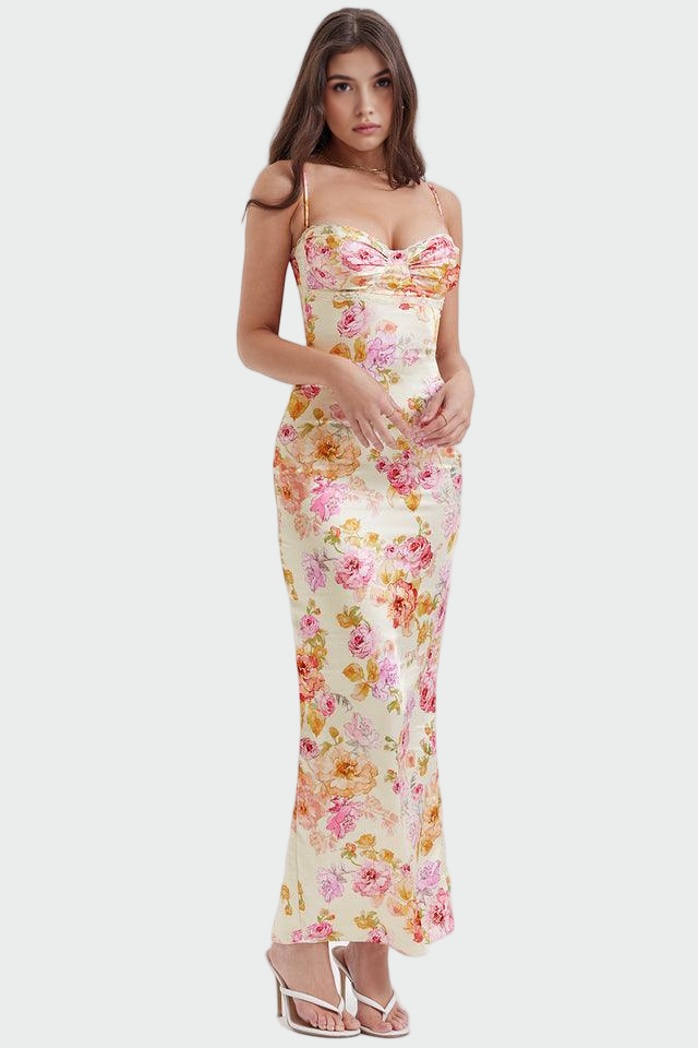 Rožinė | Satino Gėlėtas Suknelė