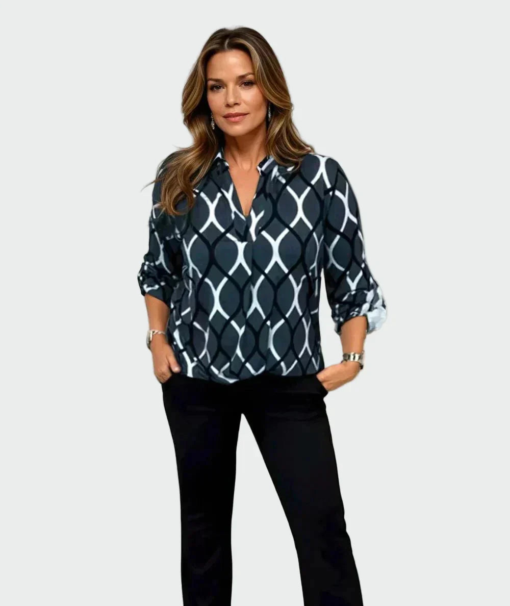 Kamilė™ - Klasikinė palaidinė su ilgomis rankovėmis ir elegantišku raštu