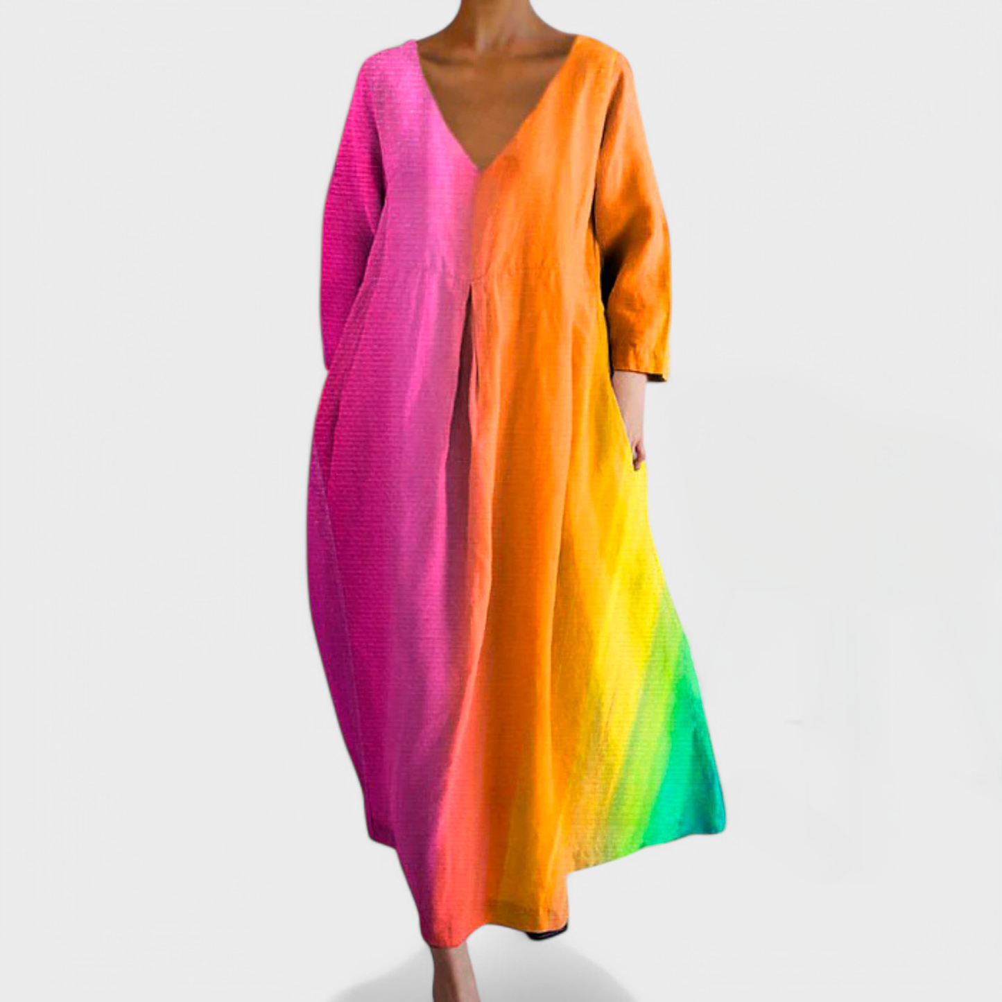 Ana - Spalvingas suknelė su V formos iškirpte