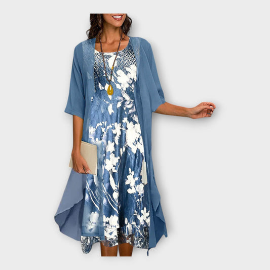 Lengvas Suknelė su Išorine Švarku ir Raštais